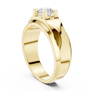Bague solitaire pour homme en or jaune avec diamant de laboratoire – Bague de fiançailles moderne à large bande pour marié, bijoux en diamant - Product Image 1