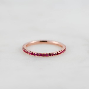 Classic Yellow Gold Plated Eternity <b>Band</b> <b>Silver</b> <b>Ring</b> With Pave Set Ruby Stones Women's Everyday Wear Jewelry - Product Image 2