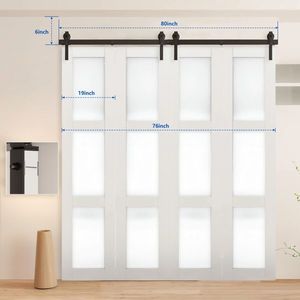 80\" Bi-Folding Black Sliding Barn Door Hardware Kit with J Shape Roller Quiet Smooth Operation [Doors Not Included] - Product Image 2