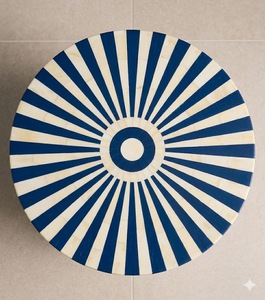 Modern Blue <b>White</b> Striped Wood Bedroom Furniture Side <b>Table</b> Carved Accent Stool Living Room Kitchen Nightstand - Product Image 2