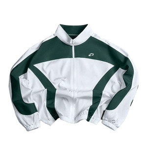 Men's White Green Color Block Track <b>Jacket</b> With <b>Zipper</b> Stand Collar Sporty Style Breathable Polyester Spring Racer Men's <b>Jackets</b> - Product Image 3