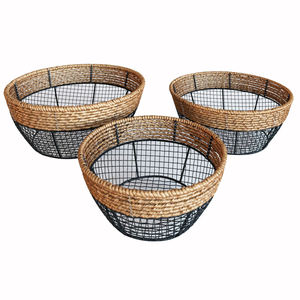 Grand panier à linge en fil métallique avec finition thermolaquée noire et couvercle en bois pour la maison - Product Image 3