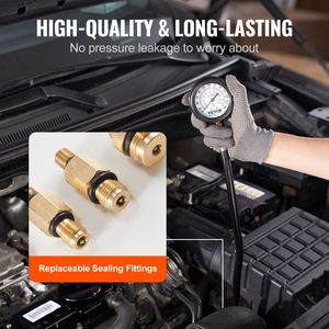 ชุดอะแดปเตอร์ทดสอบการบีบอัด9ชิ้นเกจวัดความดันแบบคู่ที่แม่นยำ0-300 PSI ท่อเข้าถึงได้นานเคสสำหรับเครื่องยนต์ยานยนต์ - Product Image 5
