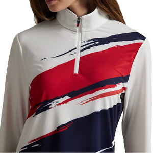 Pull-over léger en jersey extensible respirant à col montant et fermeture éclair quart de tour pour femme, motif abstrait, idéal hiver, automne, été - Product Image 5