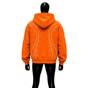 Sweat à capuche zippé oversize orange, moderne, avec motif étoiles et flammes brodés, coupe classique, décontracté, pour l'automne, TENDANCE, doux pour l'hiver - Product Image 2