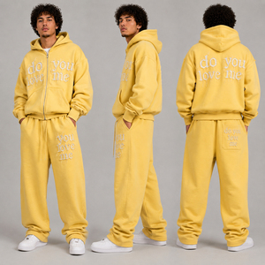 Wholesale Custom Distressed Embroidery Tracksuits Men Manufacturer Zipper Drop Shoulder Hoodie Baggy Sweatpants Jogger Set Mens - Product Image 1