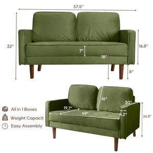57.5\" Velvet Square Arm Apartment Loveseat Pull Down Sofa for Living Room - Product Image 1