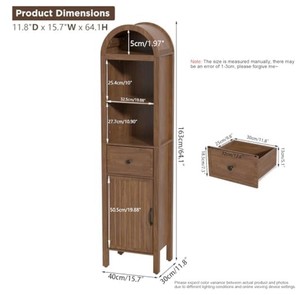 Wooden Bathroom Storage <b>Cabinet</b> with 3 Shelves and Drawer <b>Rustic</b> Design for Space Saving Organization - Product Image 2
