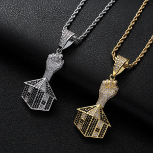 Rhinestone Men Necklace <b>Ice</b> <b>Out</b> Cubic Zircon Hip Hop House Pendant Home Building Charm Gold Silver Bling Cuban <b>Chain</b> Jewelry - Product Image 1