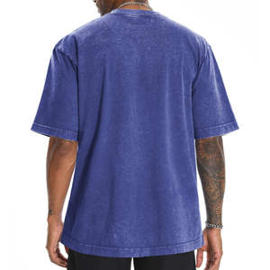 T-shirt décontracté pour homme en coton épais, bleu roi délavé, col rond, coupe oversize, manches courtes, style estival, personnalisable avec logo - Product Image 3