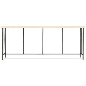 Console de salon extra longue au design moderne, plateau aspect travertin crème avec pieds en métal noir, design minimaliste - Product Image 4