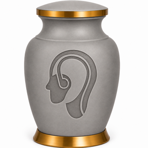Urna Funeraria Premium para Centro de Llamadas, Urna Conmemorativa Personalizada de Aluminio para Cenizas con Diseño Moderno Grabado de Auriculares - Product Image 6