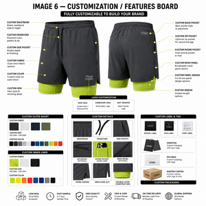Men's Double-<b>Layer</b> Performance Shorts With Compression Liner Elastic Waist Drawstring Side Pockets Sporty Style - Product Image 2