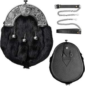 Kilt écossais semi-formel et formel, Sporran, Cantle celtique en acier inoxydable, fourrure de lapin et chrome, durable et léger - Product Image 4