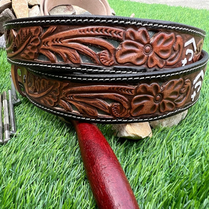 Cinturón de Cuero Occidental Personalizado al por Mayor con Estampado Floral en Relieve, de Piel de Vacuno de Grano Completo Marrón, Resistente y de Alta Durabilidad - Product Image 6