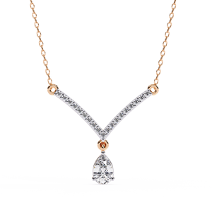 10K 14K 18K Rose Gold Chevron <b>Necklace</b> Featuring Delicate V Shape Bar Set Lab Grown Diamonds Pear Teardrop Diamond <b>Necklace</b> - Product Image 1