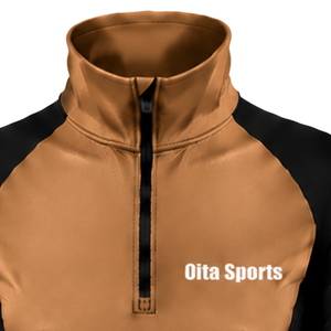 Camiseta Deportiva de Manga Larga con Cierre de Cremallera, Color Camel, Marrón y Negro, para Mujer, con Orificios para los Pulgares, Corte Ajustado, para Correr, Gimnasio, Fitness y Deportes - Product Image 3