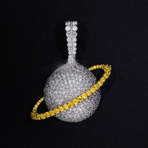 Collar con Colgante de Planeta de Moissanita, Color Oro Blanco, Circonita Cúbica, Amuleto de Saturno, Joyería para Hombre - Product Image 3