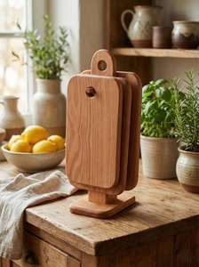 Tabla de cortar de madera ecológica, 4 piezas con soporte, acabado pulido que ayuda a evitar que los alimentos se adhieran durante el corte. - Product Image 3