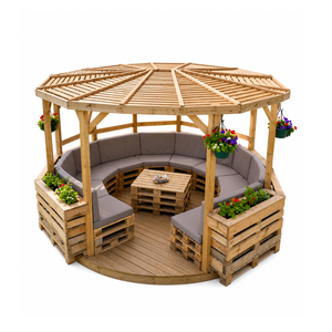 Gazebo de Jardín Moderno y Duradero de Madera para Exteriores con Asientos Integrados para Resort, Villa, Patio Trasero y Terraza - Product Image 3
