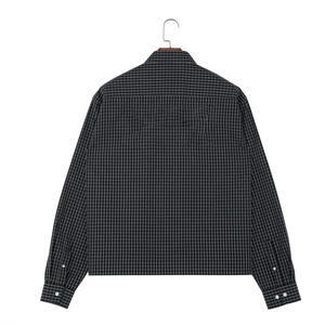 Men's Long Sleeve <b>Plaid</b> <b>Shirt</b> Casual Turn Down Collar Single Breasted Button Up Top Black White Checkered Pattern - Product Image 2