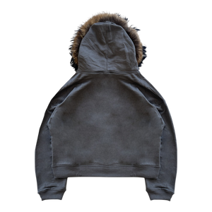 Sweat-shirt à capuche surdimensionné avec col en fausse fourrure, style Y2K, fermeture éclair, streetwear hip-hop - Product Image 2