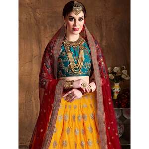 Plus Size Ball Gown <b>Wedding</b> Lehenga Choli with Embroidered Silk Ruffles Pearls and Lace - Product Image 3
