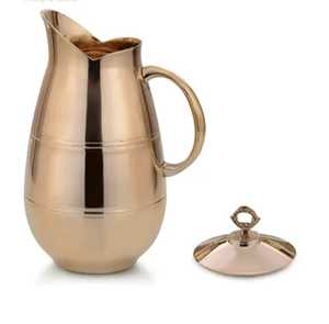 Skies Trader Engraved Golden Brass Copper Water <b>Jug</b> With Lid Spout Antique Style Pitcher Ayurvedic Drinkware Serving - Product Image 1
