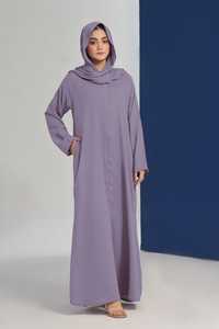 High Quality Modest Solid Color Floor Length V Neck Stretchy Sleeved Georgette Chiffon Eid Ramadan <b>Women's</b> Islamic Abaya - Product Image 3