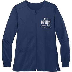 แจ็กเก็ตขัดผิวซิปเต็มตัวสำหรับผู้หญิง2025 WW4088ข้อความโลโก้ปักหลากสีเครื่องแบบโรงพยาบาล - Product Image 2