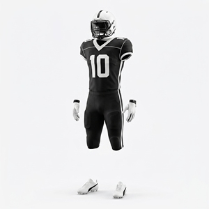 Ensemble complet d'uniformes de football américain minimalistes Govenza 2025 personnalisés – Maillot, pantalon, casque, gants et ballon 100 % polyester – Noir et blanc - Product Image 1