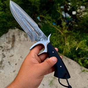 Couteau de chasse Bowie artisanal en acier damas cuivré à 3 lignes avec manche en bois, design médiéval personnalisable OEM, cadeau d'anniversaire - Product Image 3