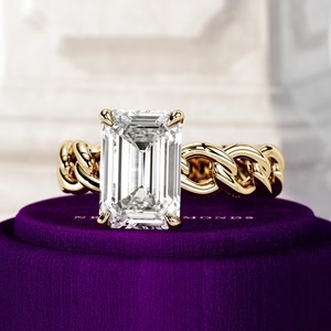 Bague de fiançailles et de mariage solitaire en diamant de laboratoire taille émeraude VVS2, chaîne cubaine, pour femme, en or massif 14k/18k - Product Image 1