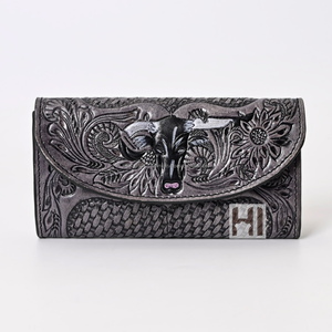 Long Natural Cowhide Leather <b>Wallet</b> Vintage Trifold - Product Image 1