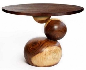 Modern <b>Walnut</b> Wood Round <b>Coffee</b> <b>Table</b> Sphere Legs Polished Finish Handcrafted Housewarming Gift Living Room Dining Tabletop Use - Product Image 3