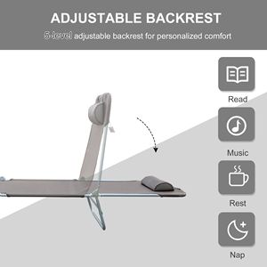 Sdraio Pieghevole Marrone a 5 Posizioni Reclinabili, Sedia da Piscina per Prendere il Sole, Sdraio da Esterno - Product Image 4