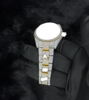 Montre analogique de luxe sportive unisexe de 41 mm avec boîtier en acier inoxydable entièrement serti de diamants en verre Moissanite VVS de qualité export