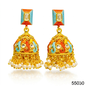 Pendientes de lujo con forma de corazón multicolor chapados en oro de MOLL JEWELLERS con gotas de perlas de imitación para mujer, modelo 55030. - Product Image 2