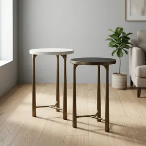Modern Minimalist Round Coffee <b>Table</b> Set Metal Frame Marble Top <b>Nesting</b> Living Room Furniture - Product Image 5