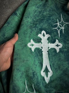 Oversized Zip-Up <b>Hoodie</b> Men <b>Gothic</b> Cross Print Washed Cotton Streetwear Autumn Wear - Product Image 2
