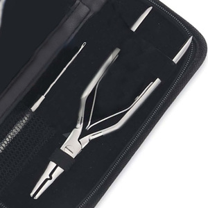 Kit d'outils exclusif personnalisable pour extensions capillaires noires à usage professionnel en salon, pinces en acier inoxydable, outils OEM pour perles de perruque et extensions Slink - Product Image 4