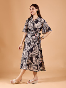 Robes Midi Hawaïennes pour Femmes Grande Taille, Style Décontracté, Imprimé Tropical, Manches Courtes Évasées, Coupe Évasée, Personnalisables en Gros - Product Image 5