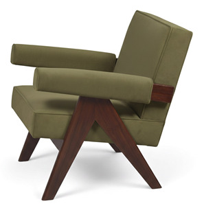 Fauteuil en velours vert olive de style Mid-Century Modern, avec pieds en bois massif en forme de V, écologique, pour chambre à coucher, appartement, design rétro de luxe, accent design. - Product Image 2