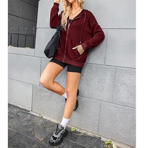 Nouveau design – Sweat à capuche zippé décontracté pour femme, 100 % coton, manches longues, col rond, épaules tombantes, couleur unie, confortable – Meilleur prix - Product Image 6