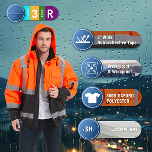 Chaqueta de trabajo de construcción para invierno, cálida, reflectante, de seguridad, con capucha, transpirable, de alta visibilidad, para hombre. - Product Image 5