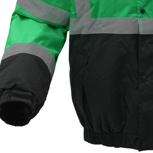 Chaqueta de Trabajo con Capucha Reflectante de Alta Visibilidad para Hombre, Verde y Negro, Chaqueta de Seguridad de Poliéster con Cremallera y Bolsillos - Product Image 4