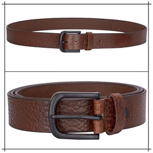 Ceinture en cuir véritable marron à texture craquelée avec boucle à ardillon en cuir de vachette, ceinture décontractée solide - Product Image 3
