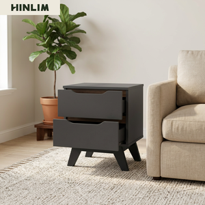 Mesa de Noche Moderna de 2 Cajones, Mesa Auxiliar de Estilo Mid-Century, Mueble de Almacenamiento para Dormitorio, Uso Doméstico, Mesa Decorativa - Product Image 1