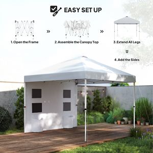 Tenda a baldacchino bianca 3x3 metri con pareti laterali e protezione solare regolabile in altezza con tasche portaoggetti - Product Image 4