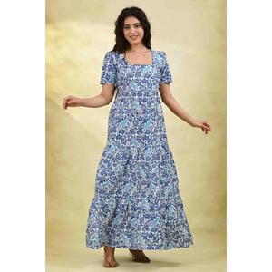 Robe longue d'été en coton imprimé, taille naturelle, écologique, douce, respirante, décontractée pour femme - Product Image 4